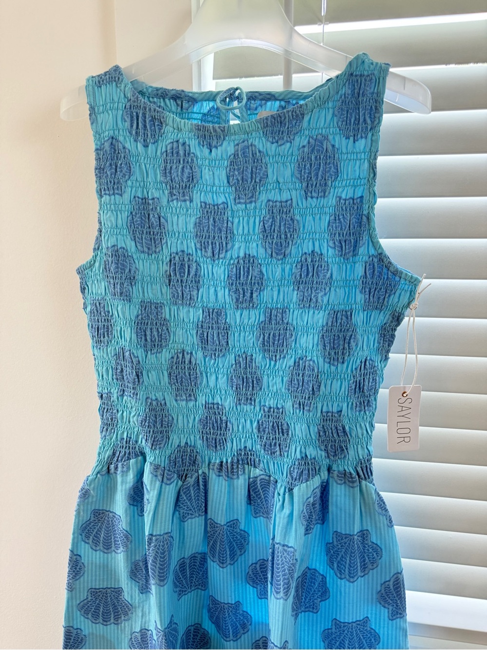 SAYLOR Corina Blue Seashell Stripe Smocked Summer Dress size M - Picture 3 of 9